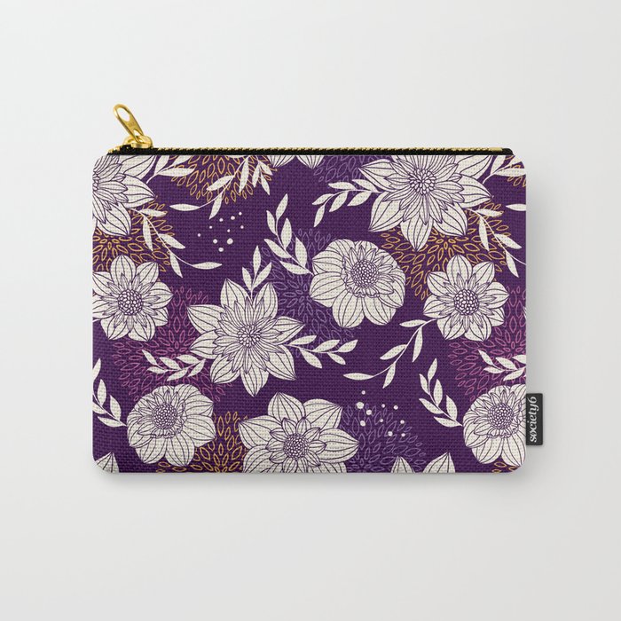 Dahlia Flowers Pattern - Purple and Yellow Carry All Pouch Gallery Image 1