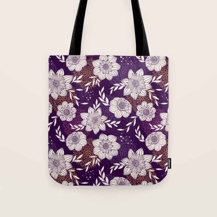Dahlia Flowers Pattern - Purple and Yellow Tote Bag Gallery Image 1
