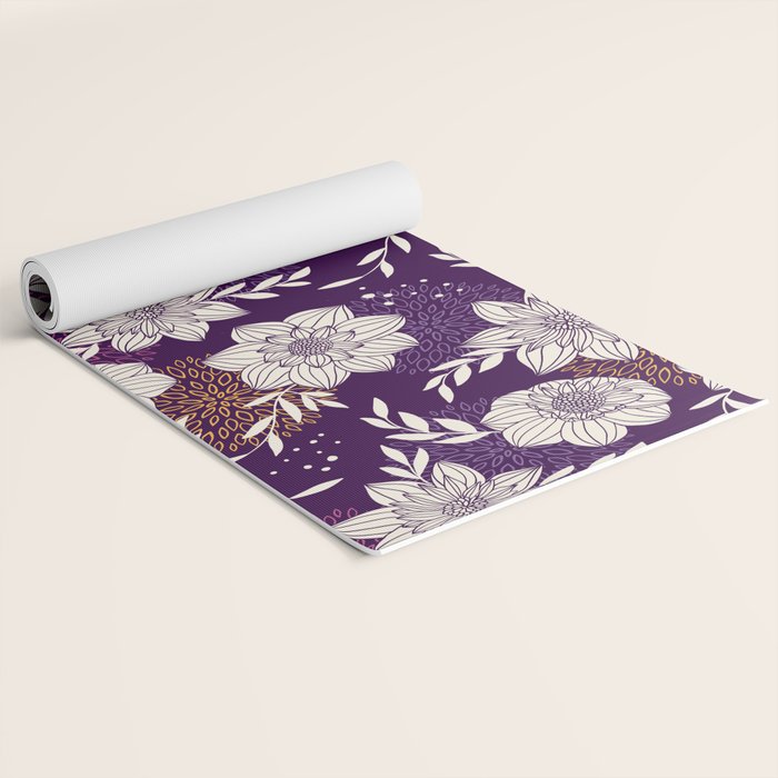 Dahlia Flowers Pattern - Purple and Yellow Yoga Mat Gallery Image 2