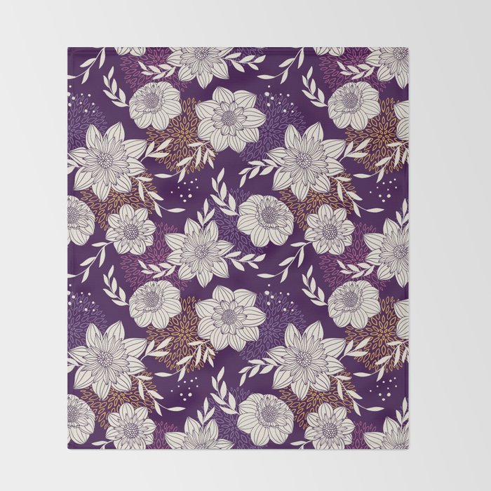 Dahlia Flowers Pattern - Purple and Yellow Throw Blanket Gallery Image 2
