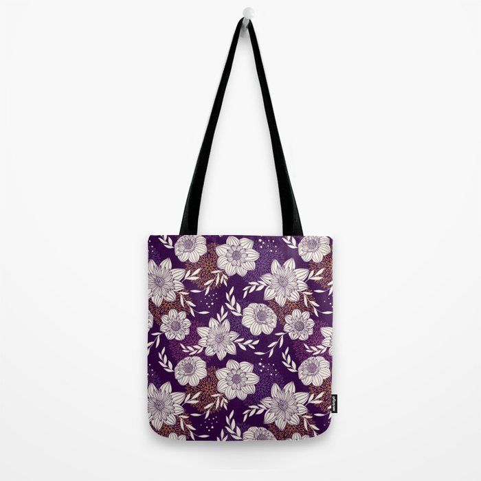 Dahlia Flowers Pattern - Purple and Yellow Tote Bag Gallery Image 2