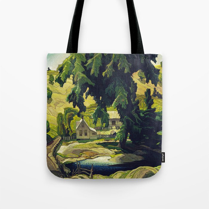 Farm Haliburton oil on hardboard 1940 Franklin Carmichael Canadian artist Art Nouveau Post-Impressio Tote Bag Gallery Image 1