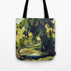 Farm Haliburton oil on hardboard 1940 Franklin Carmichael Canadian artist Art Nouveau Post-Impressio Tote Bag Gallery Image 1
