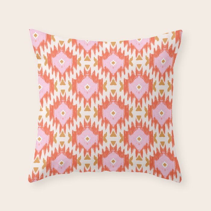 Orange Boho Ikat Pattern Throw Pillow Gallery Image 1
