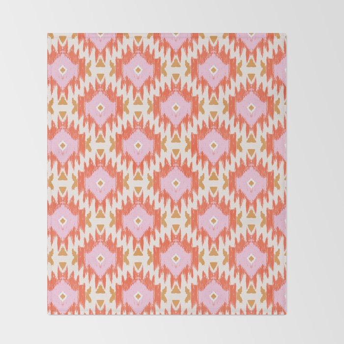 Orange Boho Ikat Pattern Throw Blanket Gallery Image 2