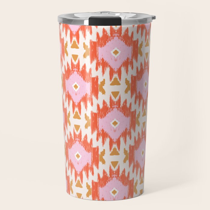 Orange Boho Ikat Pattern Travel Mug Gallery Image 1