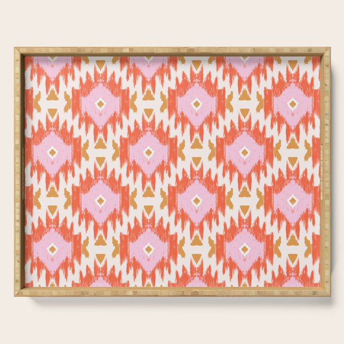 Orange Boho Ikat Pattern Serving Tray Gallery Image 1