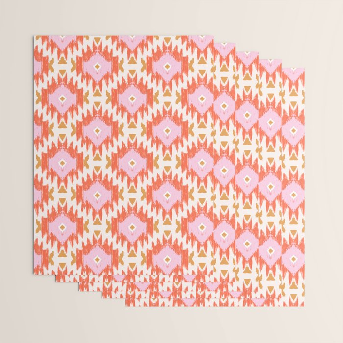 Orange Boho Ikat Pattern Wrapping Paper Gallery Image 3