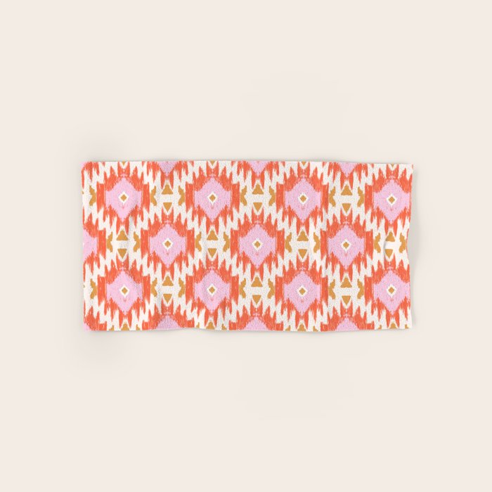 Orange Boho Ikat Pattern Bath Towel Gallery Image 1