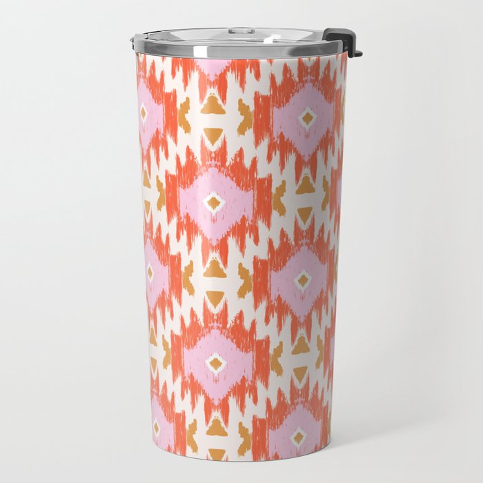 Orange Boho Ikat Pattern Travel Mug Gallery Image 2
