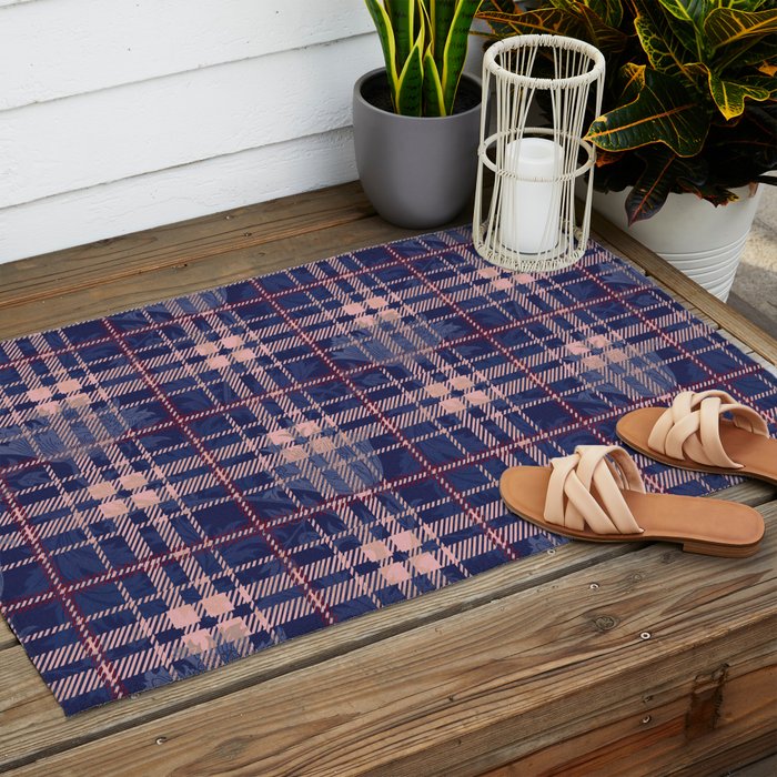 Tartan and Floral Texture Pattern Outdoor Rug Gallery Image 2