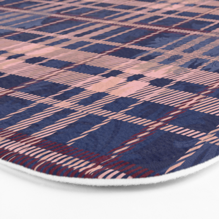 Tartan and Floral Texture Pattern Bath Mat Gallery Image 3