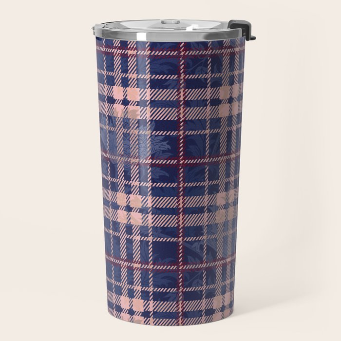Tartan and Floral Texture Pattern Travel Mug Gallery Image 2