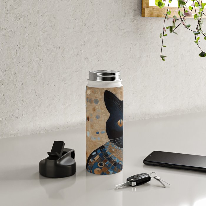 Black Klimt Cat in Ceremonial Robes Water Bottle Gallery Image 4
