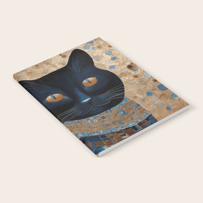 Black Klimt Cat in Ceremonial Robes Notebook Gallery Image 1