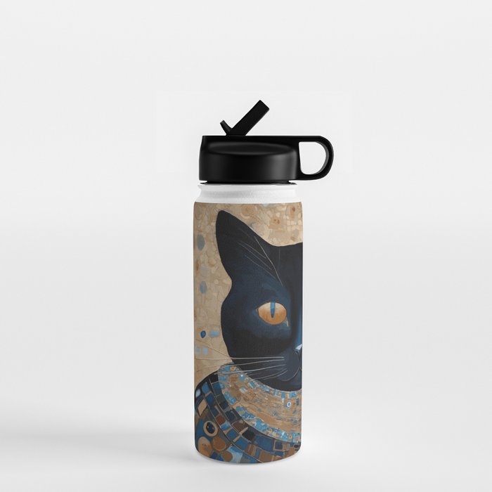 Black Klimt Cat in Ceremonial Robes Water Bottle Gallery Image 1