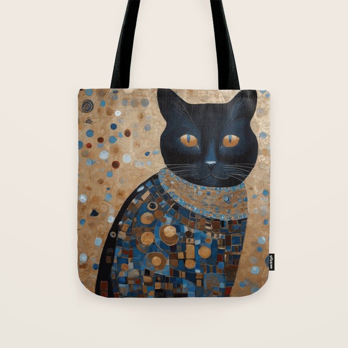 Black Klimt Cat in Ceremonial Robes Tote Bag Gallery Image 1