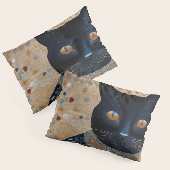 Black Klimt Cat in Ceremonial Robes Pillow Sham Gallery Image 1