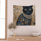 Black Klimt Cat in Ceremonial Robes Wall Tapestry Gallery Image 2