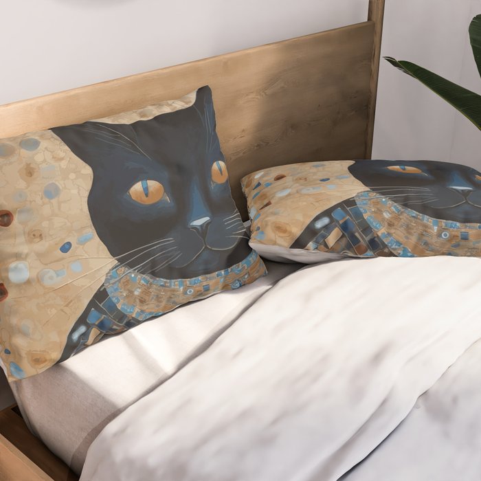 Black Klimt Cat in Ceremonial Robes Pillow Sham Gallery Image 2