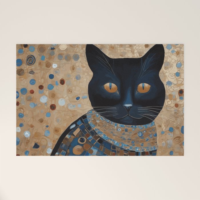 Black Klimt Cat in Ceremonial Robes Welcome Mat Gallery Image 1