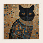 Black Klimt Cat in Ceremonial Robes Wood Wall Art Gallery Image 1