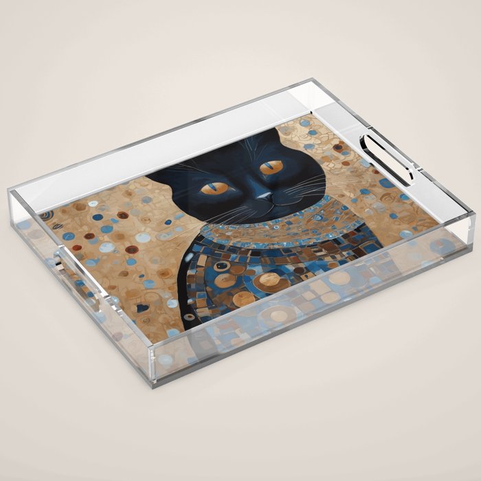 Black Klimt Cat in Ceremonial Robes Acrylic Tray Gallery Image 1
