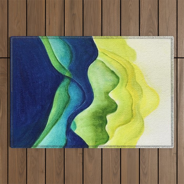 Abstract in Yellow, Green and Blue Outdoor Rug Gallery Image 1