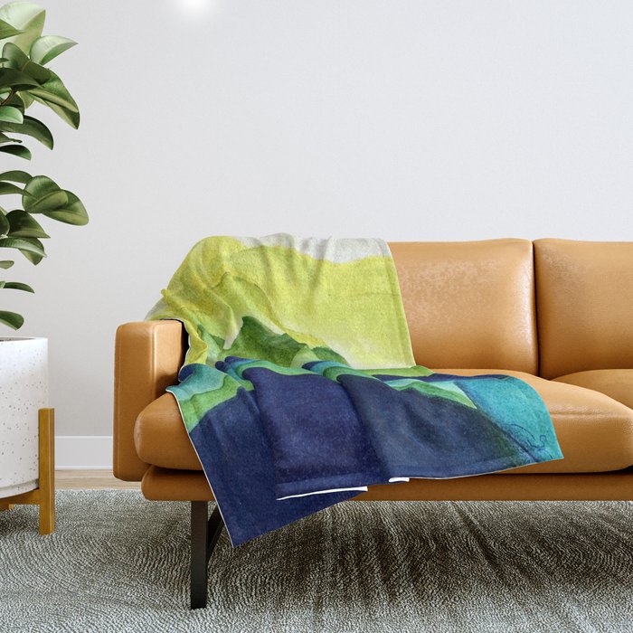 Abstract in Yellow, Green and Blue Throw Blanket Gallery Image 1