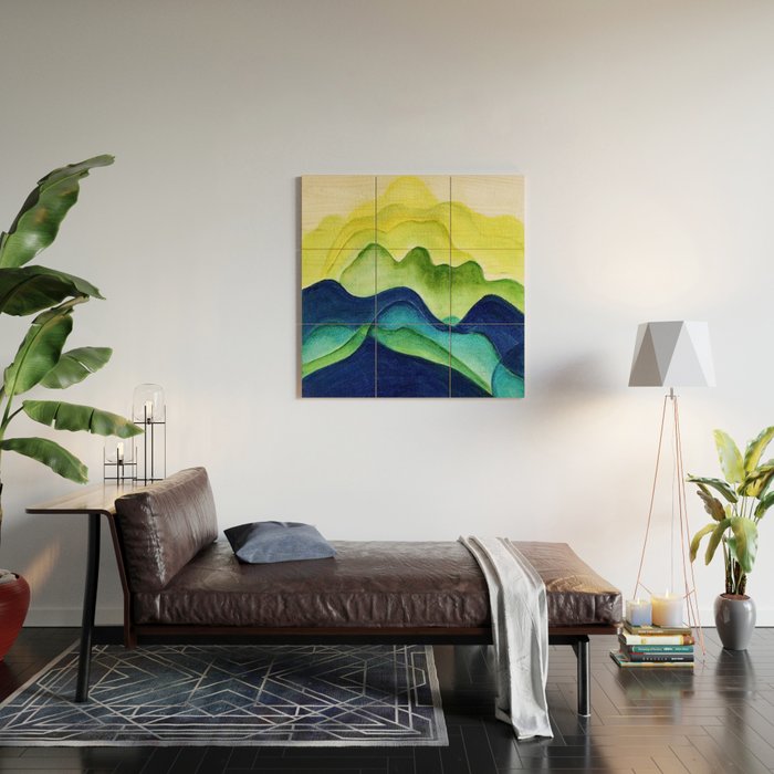 Abstract in Yellow, Green and Blue Wood Wall Art Gallery Image 2