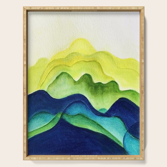 Abstract in Yellow, Green and Blue Serving Tray Gallery Image 1