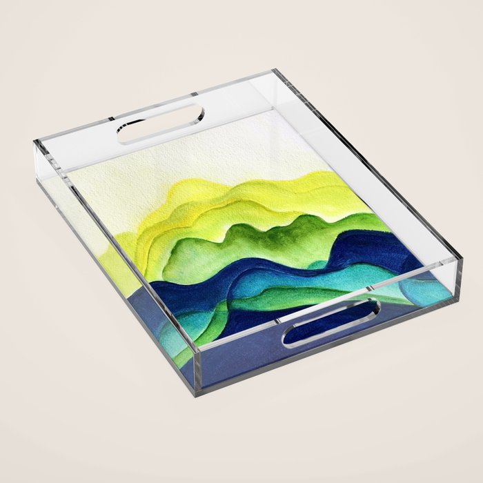 Abstract in Yellow, Green and Blue Acrylic Tray Gallery Image 1