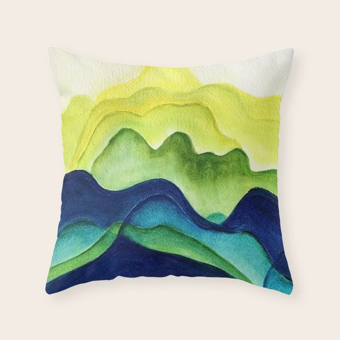 Abstract in Yellow, Green and Blue Throw Pillow Gallery Image 1