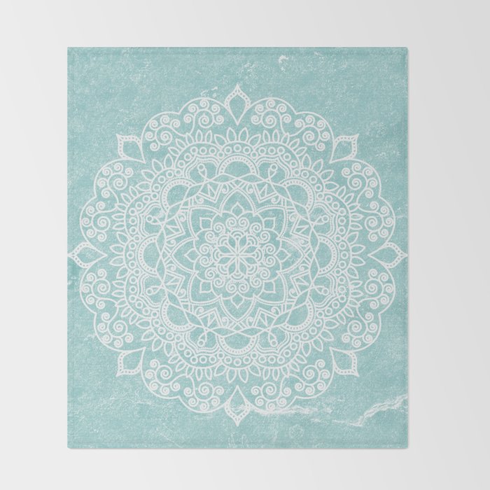 Mandala on concrete - teal Throw Blanket Gallery Image 2
