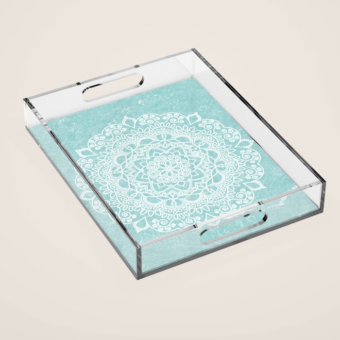 Mandala on concrete - teal Acrylic Tray Gallery Image 1