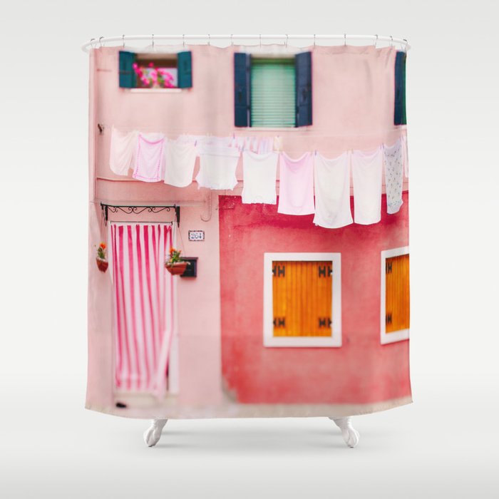 Laundry Day in Burano Italy Shower Curtain Gallery Image 1