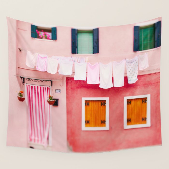 Laundry Day in Burano Italy Wall Tapestry Gallery Image 1