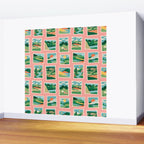 Vintage nature landscape postage stamp sticker pattern Wall Mural Gallery Image 2