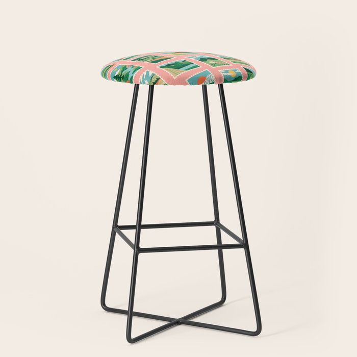 Vintage nature landscape postage stamp sticker pattern Stool Gallery Image 1