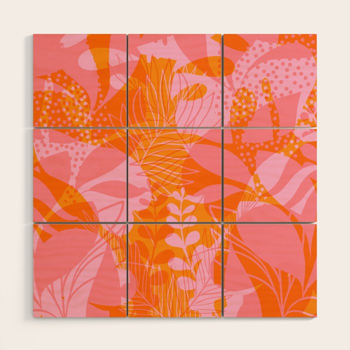 Tropical Jungle Pattern - Orange & pink Wood Wall Art Gallery Image 1