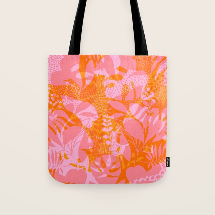 Tropical Jungle Pattern - Orange & pink Tote Bag Gallery Image 1