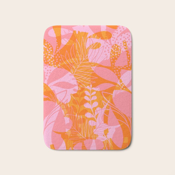 Tropical Jungle Pattern - Orange & pink Bath Mat Gallery Image 1