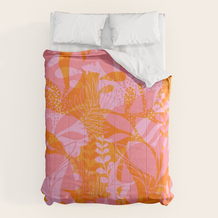 Tropical Jungle Pattern - Orange & pink Comforter Gallery Image 6