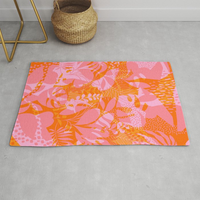 Tropical Jungle Pattern - Orange & pink Rug Gallery Image 1