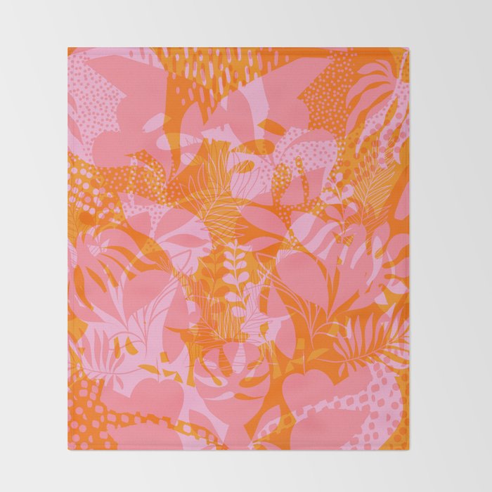 Tropical Jungle Pattern - Orange & pink Throw Blanket Gallery Image 2