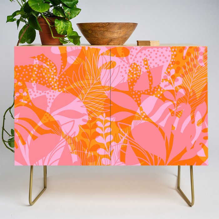 Tropical Jungle Pattern - Orange & pink Credenza Gallery Image 1