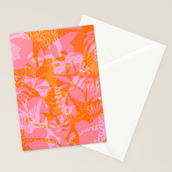 Tropical Jungle Pattern - Orange & pink Stationery Card Gallery Image 2