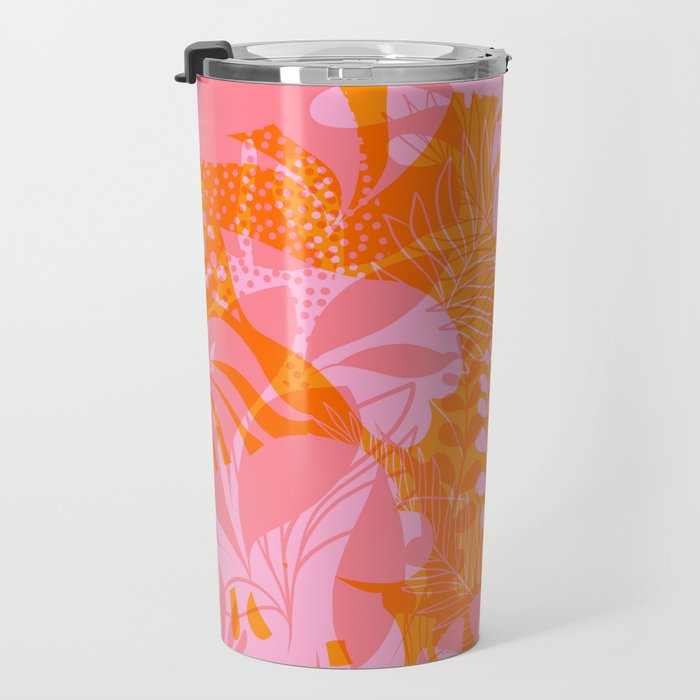 Tropical Jungle Pattern - Orange & pink Travel Mug Gallery Image 3