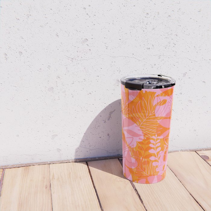 Tropical Jungle Pattern - Orange & pink Travel Mug Gallery Image 4