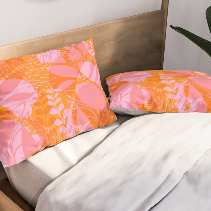 Tropical Jungle Pattern - Orange & pink Pillow Sham Gallery Image 2